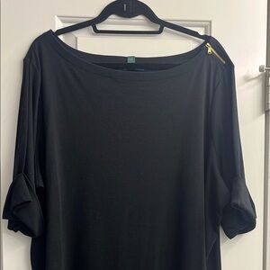 Lauren 3X Black Women's Top with Zipper Detail and Cuff Sleeves